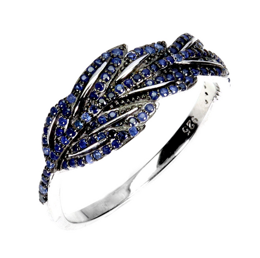 Blue Sapphire Round Diamond Cut 925 Sterling Silver Ring