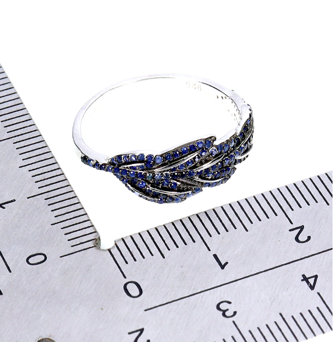 Blue Sapphire Round Diamond Cut 925 Sterling Silver Ring