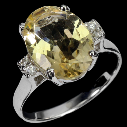 Oval Citrine 14x10mm White Topaz 925 Sterling Silver Ring