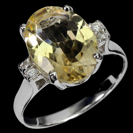 Oval Citrine 14x10mm White Topaz 925 Sterling Silver Ring