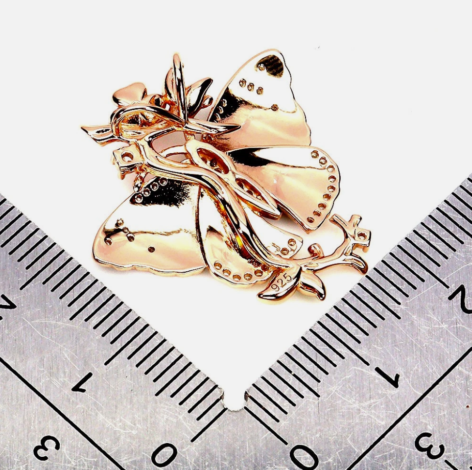 Radiant Butterfly Enamel Pendant in 14K Rose Gold Plated Sterling Silver