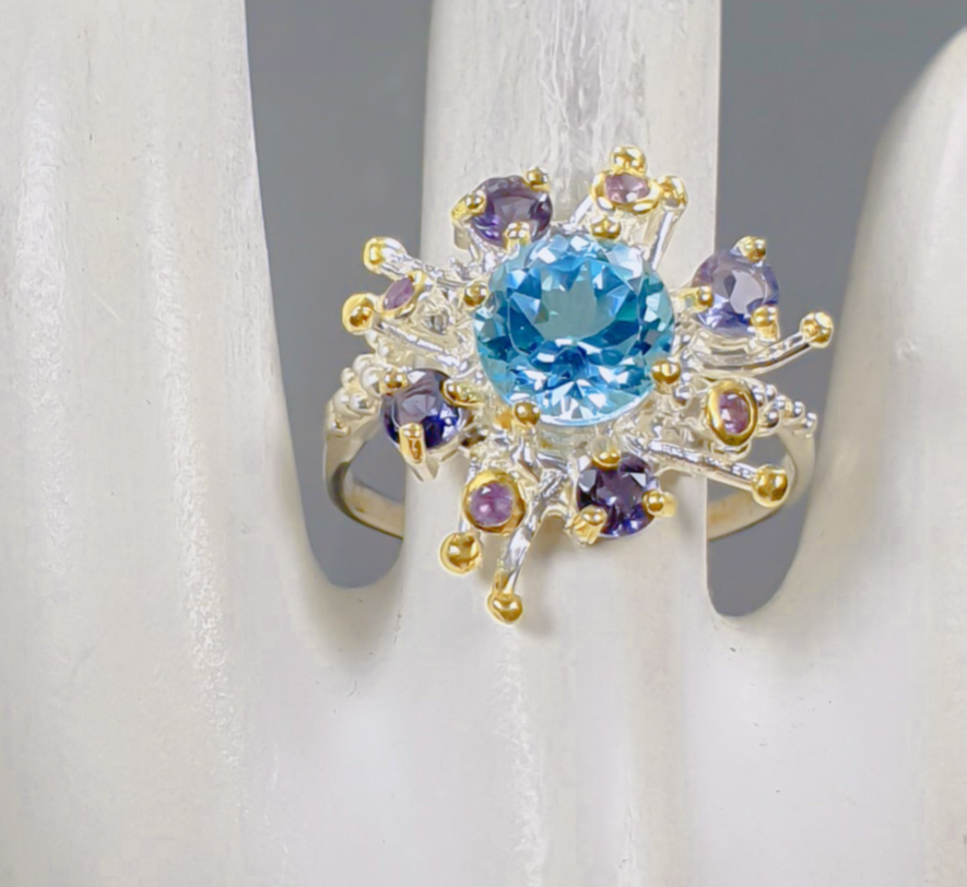 Natural Irradiated Blue Topaz 8x8mm Ring 925 Sterling Silver Size 9.5