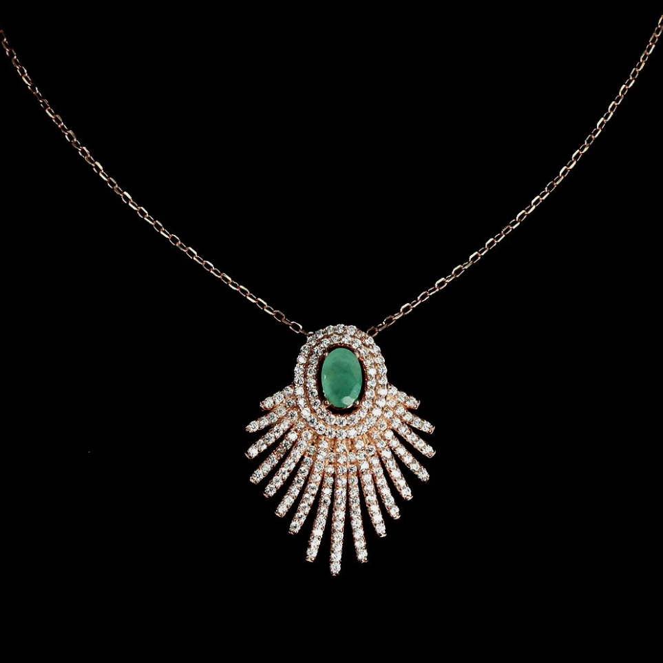 Emeralds and Cubic Zirconia 14-karat rose gold plating set
