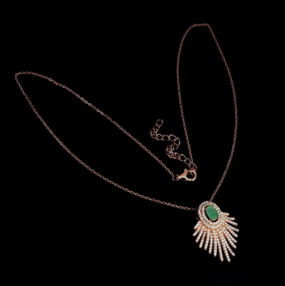 Emeralds and Cubic Zirconia 14-karat rose gold plating set