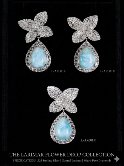 NEW Natural Dominican Larimar 925 Silver Pendant Earrings Set 14K WG Plated