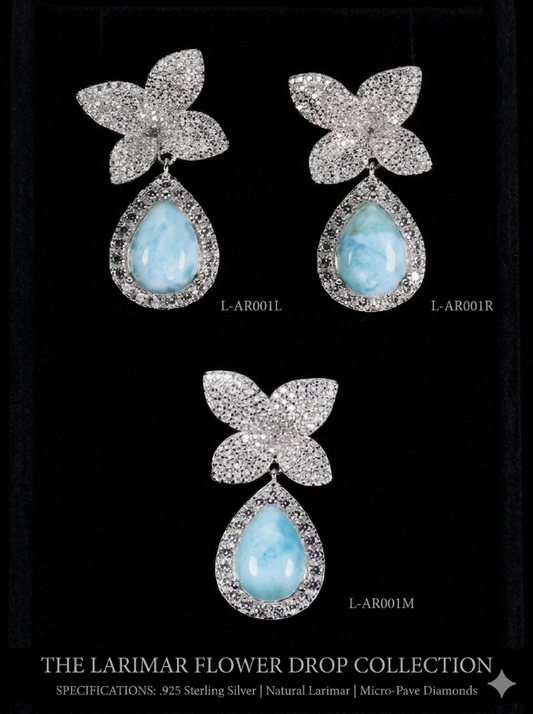 NEW Natural Dominican Larimar 925 Silver Pendant Earrings Set 14K WG Plated