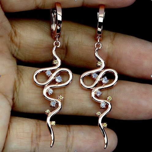 Natural Tanzanite Sapphire Cobra Drop Earrings 925 Sterling Silver 14K Gold Plated