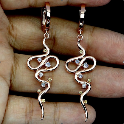 Natural Tanzanite Sapphire Cobra Drop Earrings 925 Sterling Silver 14K Gold Plated