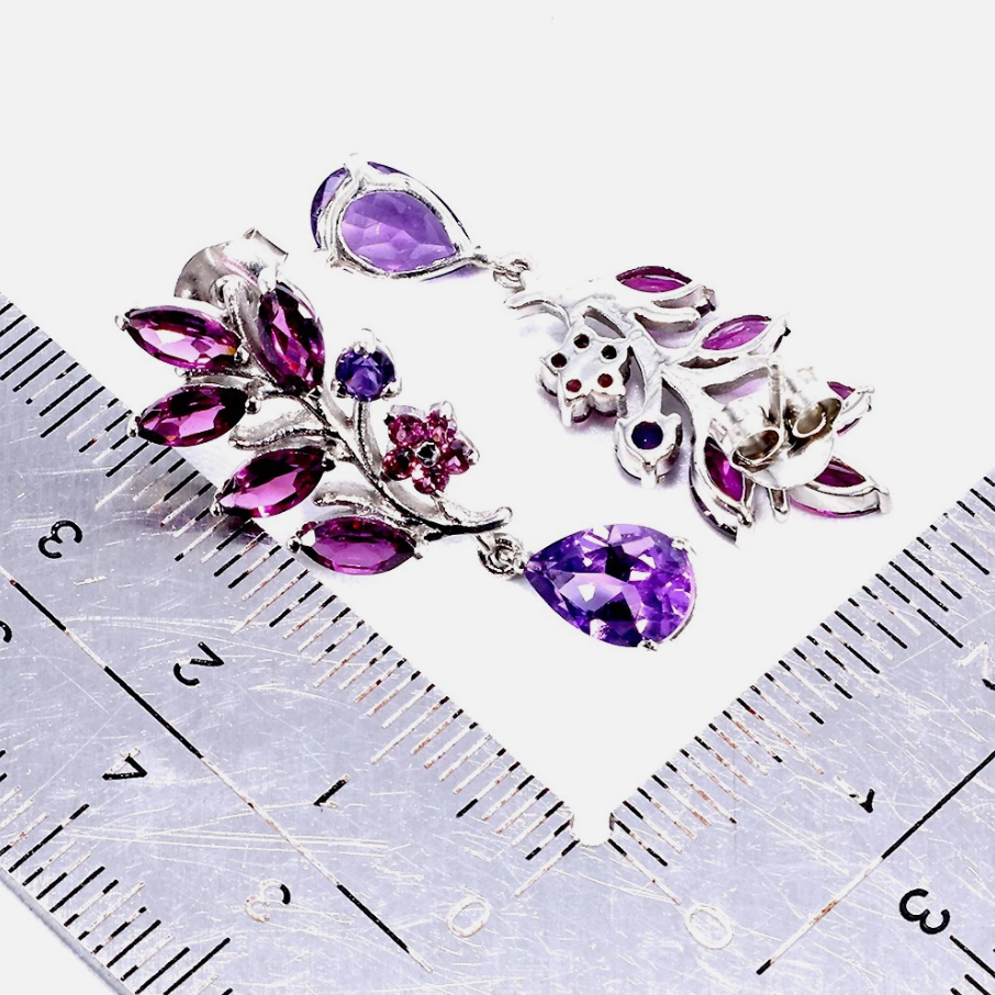 Enchanted Orchard: Natural Amethyst & Rhodolite Garnet Jewelry Set (with 18" Sterling Silver Anchor Chain)