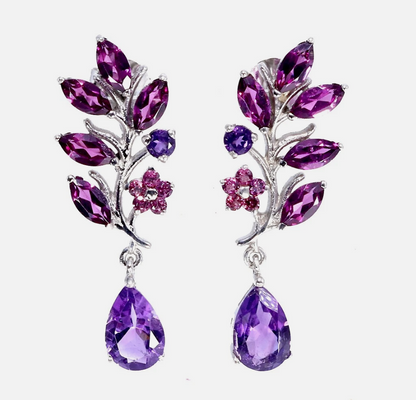 Enchanted Orchard: Natural Amethyst & Rhodolite Garnet Jewelry Set (with 18" Sterling Silver Anchor Chain)