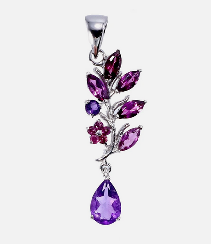 Enchanted Orchard: Natural Amethyst & Rhodolite Garnet Jewelry Set (with 18" Sterling Silver Anchor Chain)
