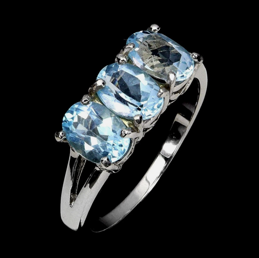 Natural Sky Blue Topaz Flawless 3-Piece Jewelry Suite – Ring (Size 9), Drop Earrings, & Pendant with 18" Sterling Silver Anchor Chain