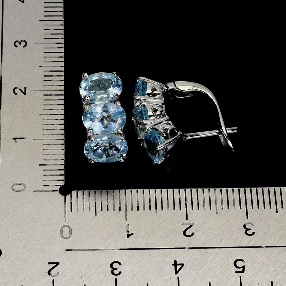 Natural Sky Blue Topaz Flawless 3-Piece Jewelry Suite – Ring (Size 9), Drop Earrings, & Pendant with 18" Sterling Silver Anchor Chain