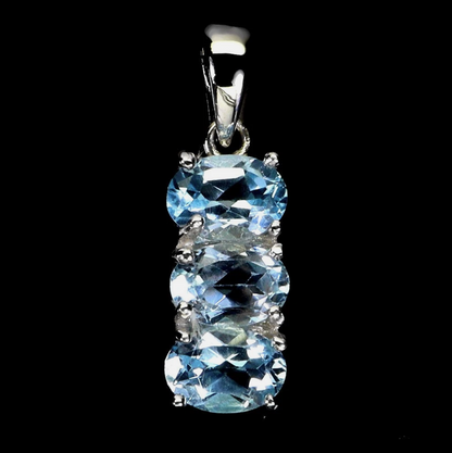 Natural Sky Blue Topaz Flawless 3-Piece Jewelry Suite – Ring (Size 9), Drop Earrings, & Pendant with 18" Sterling Silver Anchor Chain