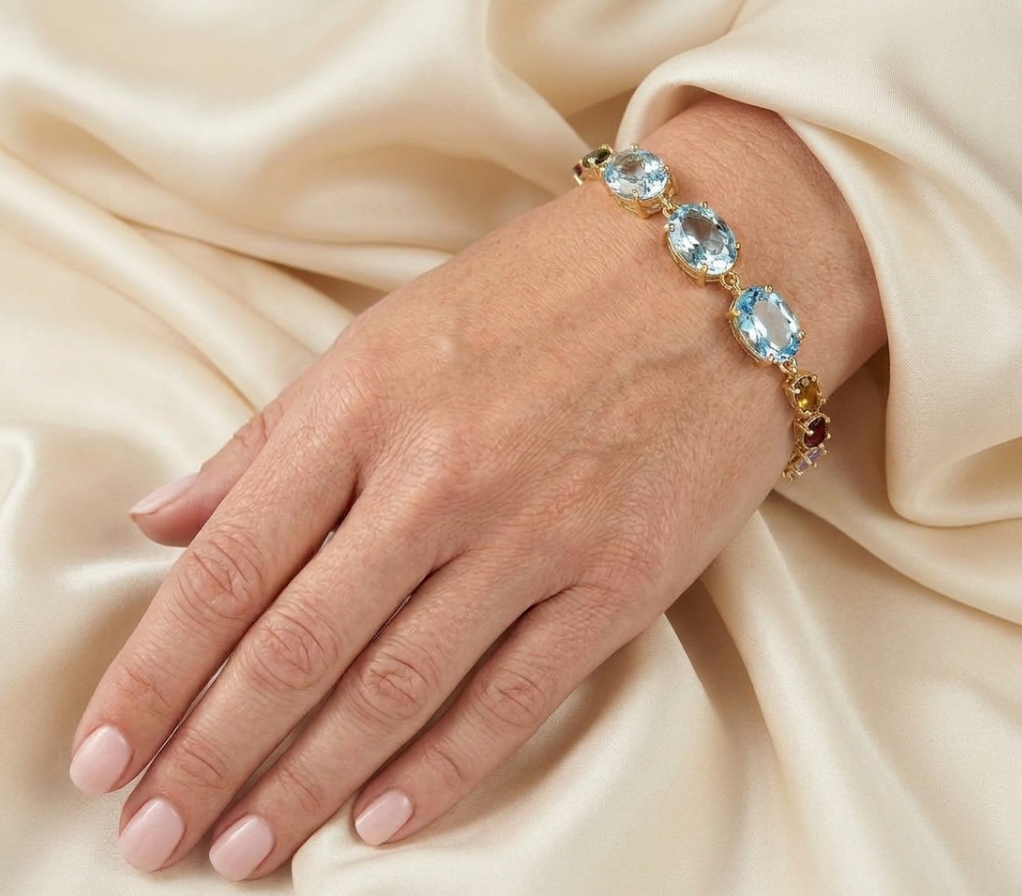 The "Aegean Horizon" 13g Sky Blue Topaz & Rainbow Tourmaline Statement Bracelet