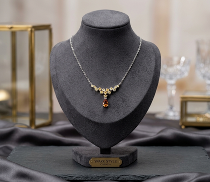 Brazilian Citrine & Multi-Tone Sapphire Cascade Necklace – Pear Cut Unheated Gems in 14K White Gold over .925 Sterling Silver