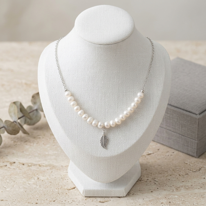 Real Baroque Pearl Necklace in 925 Sterling Silver, Dainty Cultured Freshwater Pearl Chandelier Leaf Pendant