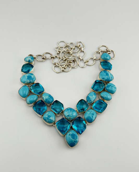 W9334 - Larimar & Topaz Necklace